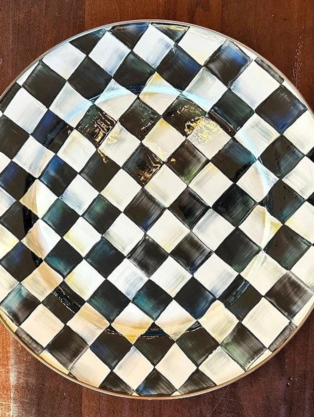 Mackenzie-Childs Courtly Check Enamel Charger/Plate Black & White